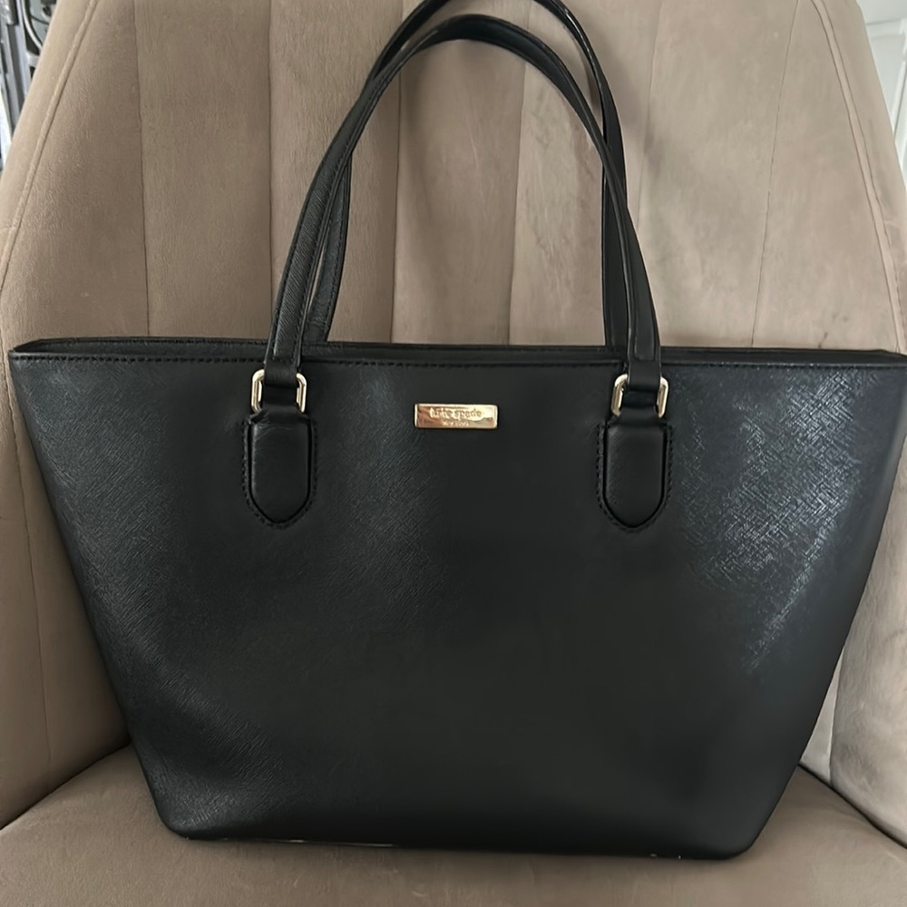 kate spade Black Saffiano Leather Tote with Gold Hardware